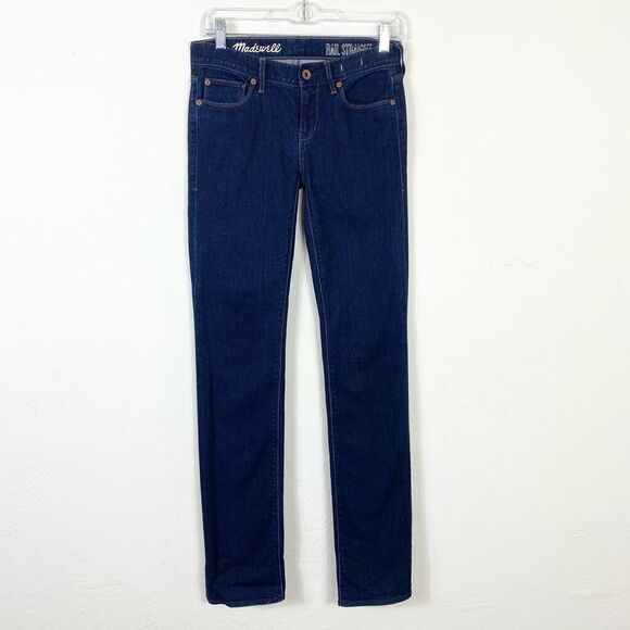 Madewell Dark Wash Denim Rail Straight Leg Low Rise Jeans Size 27x34 - Picture 1 of 7